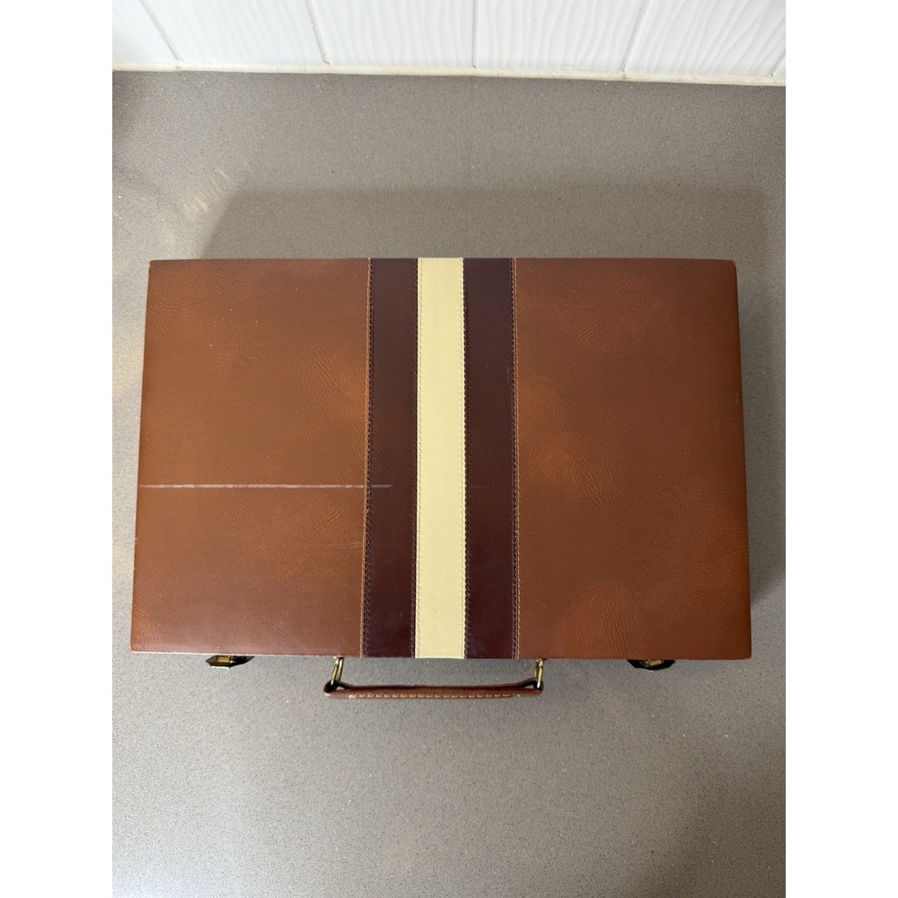 Vintage Backgammon GAME Brown Faux Leather Briefcase Racing Stripe COMPLETE GUC - Picture 15 of 16